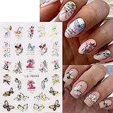 9 Sheets Flower Nail Art Stickers Decals Spring Butterfly 3D Self-Adhesive Nail Decals Gold Foil Line Designs Nail Decorations Hollow Out Leaf Nail Supplies DIY Nail Accessories for Women Girls