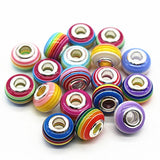 RUBYCA 50Pcs Mix Striped Large Hole Beads Acrylic fit European Charm Bracelet for Jewelry Making