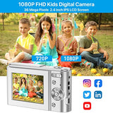 Digital Camera for Kids Girls and Boys - 1080P FHD Digital Camera 36MP LCD Screen Rechargeable Students Compact Camera Mini Camera with 16X Digital Zoom Vlogging Camera for Teens, Kids (Silver)