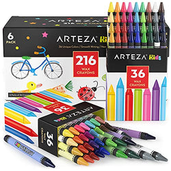 Arteza Kids Toddler Crayons in Bulk, 216 Count, 6 Packs of 36 Colors, Regular Size, Vivid Wax Crayon Pencils, Art Supplies for Kids Craft and Drawing Activities
