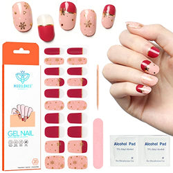 Modelones Nail Polish Strips, 20 Stickers Semi Cured Gel Nail Strips, Snowflake Long Lasting Nail Art Stickers, Includes 2 Prep Pads, Cuticle Stick & Nail File, Red Nail Wraps Nail Strips New Years