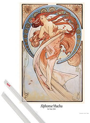 1art1 Poster + Hanger: Alphonse Mucha Poster (36x24 inches) The Dance, 1898 and 1 Set of Transparent Poster Hangers