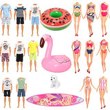 Miunana Lot 12 Pcs Handmade Doll Clothes and Accessories Set for Ken and 11.5 Inch Dolls| Random 3pcs Swim Trunks for Ken + 5 pcs Swimsuits for Girl Doll + 1 Surf Skateboard + 2 Lifebuoys