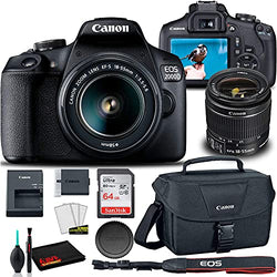 Canon EOS 2000D DSLR Camera with 18-55mm Lens + Canon EOS Bag + Sandisk Ultra 64GB Card + Cleaning Set and More (International Model) (Renewed)