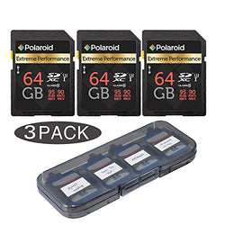 Polaroid 64GB Extreme Performance SDHC 95R/45W MB/S Speed U3 Class-10 Memory Card - 3 Pack with