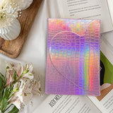 Navkejon Laser PU Hardcover Journal, Magnetic Heart Flap Croco Grain Leather Notebook Rainbow Love Diary 8mm Lined Pages with Bookmarks, 5.9'' x 8.5''