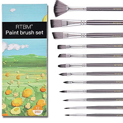 RTBM 12 PCS Artist Paint Brush Set for Acrylic Painting ,Watercolor,Oil ,Portable，Paint Brush kit for Kids, Adults, Beginners, Professionals