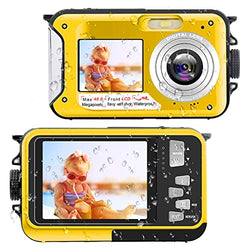 Waterproof Camera Underwater Camera 10FT Dual Screens Selfie Waterproof Digital Camera 48MP Compact Underwater Camera for Snorkeling 2.7K Full HD Video Recorder Beginners Yellow
