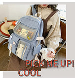 Kawaii Backpack with Kawaii Pin and Accessories Cute Kawaii Backpack for School Bag Kawaii Girl Backpack Cute (Blue)