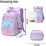 Cute Kid Backpack Girl, 16 Inch Funny Mermaid Rainbow Kawaii Elementary Fancy Preschool Kindergarten School Bookbag fits 8 9 10 11 12 Years Old Side Pocket Chest Strap Purple