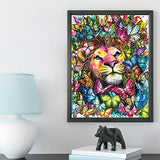 Diamond Painting kit for Adults and Children, DIY 5D Round Full Diamond Cross Stitch handicrafts, Used for Home Wall Decoration Art Crafts, Butterfly Lion (13.8x17.8inch)