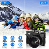 Vlogging Camera, Acoletty Digital Camera for Photography, YouTube Vlog Camera 4K Ultra HD 48MP with SD Card, 16X Digital Zoom, 180 Degree 3" Flip Screen, Wide Angle Lens, Macro Lens, 2 Batteries