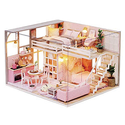 Spilay Dollhouse Miniature with Furniture,DIY Dollhouse Kit Mini Modern Apartment Model Plus with Dust Cover & Music Box ,1:24 Scale Creative Doll House Toys for Children Girl Gift (Girlish Dream)