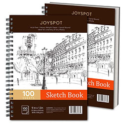 JOY SPOT! 9x12 Inch Sketch Book, Pack of 2, 200 Sheets (68 lb/100gsm), Spiral Bound Artist Sketch Pad for Artist Pro & Amateurs | Marker Art, Colored Pencil, Charcoal for Sketching
