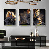 ONEAM ART Black Golden Plant Leaf Canvas Poster Print Modern Home Decor Abstract Wall Art Painting Nordic Living Room Decoration Picture-19.6x27.5 inchx3 (Frameless)