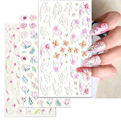 Nail Art Stickers 3 Sheets 5D Sterescopic Embossed Nail Decals Accessories Flowers Nail Art Supplies Self-Adhesive Nail Sticker Decoration for Nail DIY Design