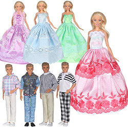 TANASY 12 PCS Doll Clothes 4 Set Doll Dresses for 11.5 inch Girl Doll and 4 Set Casual Wear + 4 PCS Pants for 12 inch Boy Friend Doll Xmas Gift (4 PCS Girl Doll Dresses+4 Sets Boy Doll Casual Wear)