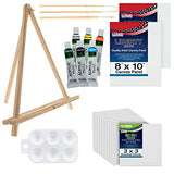 U.S. Art Supply 13-Piece Acrylic Artist Painting Set with Mini Table Easel, Canvas Panel, Brushes & Palette Bundled with 3" x 3" Mini Professional Primed Stretched Canvas (1-Pack of 12-Mini Canvases)