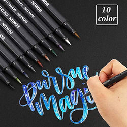 Metallic Brush Marker Pens - Set of 10 Colors, Art Marker for Black Paper, Brush Lettering, Scrapbook, Card Making, DIY Photo Album (Brush Tip)
