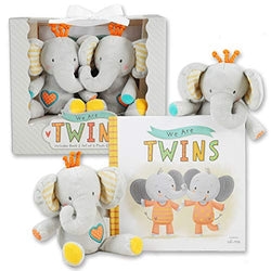 We are Twins - Baby and Toddler Twin Gift Set- Includes Keepsake Book and Set of 2 Plush Elephant Rattles for Boys and Girls. Perfect for Newborn Infant - Baby Shower - Toddler Birthday - Christmas