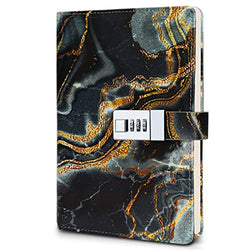 Journal with Lock for Adults and Women PU Leather Locking Diary Writing Notebook with Combination Password Marble Waterproof Cute Planner Journal Hard Cover Personal Travel Notebook, 192 Pages