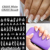 Flame Nail Stickers, 4 Sheets Flame Nail Decals 3D Holographic Fire Nail Art Stickers White Black Silver Gold Flame Reflections Nail Stickers Nail Vinyls Stencils for Nail Decoration