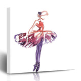 Krezy Decor Canvas Print Wall Art Painting 8"x12" Drawing Ballet Watercolor Ballerina Red Elegance Dancer Sketch Dance Pose Design Gallery Wrapped Artwork Home Living Room Office