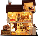 Rylai Architecture Model Building Kits with Furniture LED Music Box Miniature Wooden Dollhouse Flower Town Series 3D Puzzle Challenge