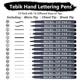 Hand Lettering Pens, 15 Pack Calligraphy Brush Pen Markers Black Ink for Beginners Writing, Lettering, Journaling, Art Drawing, Signature, Illustrations and Office School Supplies by Tebik