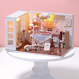CUTEROOM DIY Doll Room Miniature Furniture Wooden House Kit - Wooden Dolls House Kit with Dust Cover and Accessories - QT Camp Party Dollhouse - Idea Suitable Room (QT010)