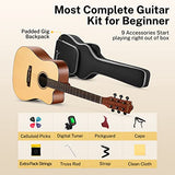 Donner Beginner Adult Acoustic Guitar with Free Online Lesson Full Size Cutaway Acustica Guitarra Bundle Kit with Bag Strap Tuner Capo Pickguard String Picks, Right Hand 41 Inch Natural, DAG-1C