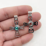 10pcs Cross Flower Pearl Cage Bright Silver Beads Cage Locket Pendant Jewelry Making Supplies-For