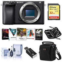 Sony Alpha a6400 Mirrorless Digital Camera Body - Bundle with Camera Case, 32GB SDHC U3 Card, Cleaning Kit, Card Reader, Memory Wallet, PC Software Package