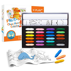 YPLUS Peanut Crayons Set for Kids, Art Case with 24 Colors Crayons and Wall Sticker Paper Rolls, Non-Toxic Toddler Coloring Supplies for Gift