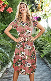 Womens Summer Pockets Modest Work Casual Swing Midi Knee Dress Floral Pink XL
