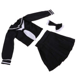 Fityle 1/3 BJD Dress Two-Piece Outfits College Style Uniform for Night Lolita Doll Black