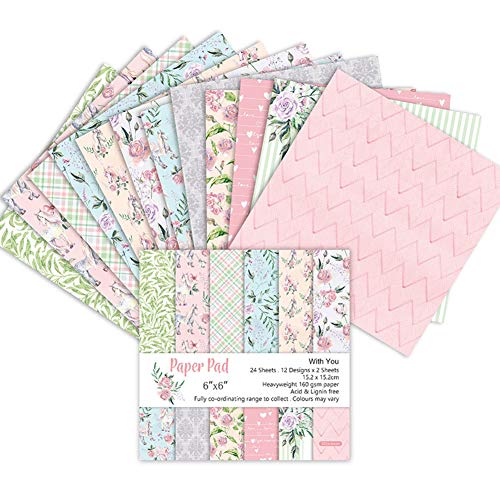 24sheets Cardstock Paper Pad,Single-Sided Patterns Printing Scrapbook Premium Specialty Paper Decorative Craft Paper DIY Origami Lovely Garden Cardmaking Paper Pack