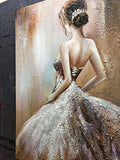 Boiee Art,24x36Inch Modern Hand Painted Wedding Dress Girl's Back Oil Paintings Vertical Abstract Figure Artwork Oil Hand Painting Home Decor Art Wood Inside Framed Ready to Hang for Living room
