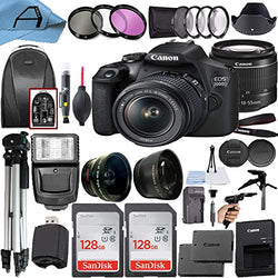 Canon EOS 2000D / Rebel T7 Digital DSLR Camera 24.1MP CMOS Sensor with 18-55mm Lens + 2 Pack SanDisk 128GB Memory Card + Backpack + Tripod + Slave Flash + A-Cell Accessory Bundle (Black)