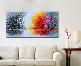 Hand Painted Textured Tree Oil Painting on Canvas Abstract Landsape Wall Art for Decor