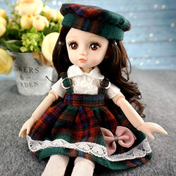 10 inch BJD Dolls with Long Curly Black Hair, a Dress with a Hat and Shoes, Joints can Move and Make All Kinds of Movements. (Flora)