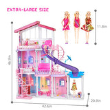 All Plastic Assembled 3.9-FT Large Doll House Dreamhouse, 3-Story Dollhouse Playhouse w/ 3 Dolls, Pool, Slide and Furniture, 2022 Birthday Santa Gifts for 3 to 12 Year Olds Girls Kids