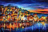 Blue Wall Art Seascape Paintings On Canvas By Leonid Afremov Studio - Quiet Town