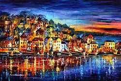 Blue Wall Art Seascape Paintings On Canvas By Leonid Afremov Studio - Quiet Town