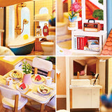 Roroom Dollhouse Miniature with Furniture,DIY 3D Wooden Doll House Kit Villa Style Plus with Dust Cover and Music Movement,1:24 Scale Creative Room Idea Best Gift for Children Friend Lover L2001