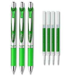 Pentel EnerGel Deluxe RTX Liquid Gel Ink Pen Set Kit, Pack of 3 with 4 Refills (Green - 0.7mm)