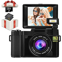 Digital Camera 2.7K 30MP Vlogging Camera, 3.0’’ 180°Rotation Flip Screen Blogger Camera, 32GB Micro SD Card Rechargeable YouTube Camera(2 Batteries)