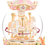 Carousel Snow Globe Gift, Music Box with Light 8-Horse Windup Musical Christmas Valentine Birthday Anniversary Present for Daughter Wife Girl Kids Clockwork Melody Canon