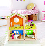 Hape Happy Villa Kids Wooden Doll House Set | 2 Story Dolls Villa with Furniture and Accessories