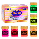 Flash Acrylic Day Glow Fluorescent Paint Set | 6 Colors | 50 ml, 1.7 fl oz Each | High Pigment Strength| Indoor | Non Toxic | Multi-Surface Paint | Pro Artist, Hobby Painters & Kid